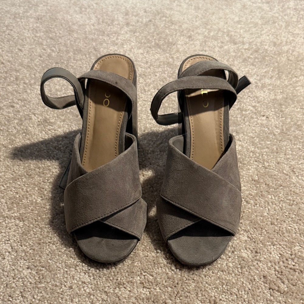 Aldo Gray Suede Heeled Sandals